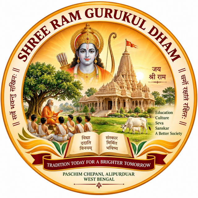 Shree Ram Gurukul Dham emblem representing education, culture and seva